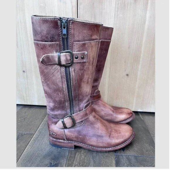 Bed Stu Gogo Leather Biker Boots 7.5 Cognac Brown Side Zip Cobbler Series - Picture 3 of 9